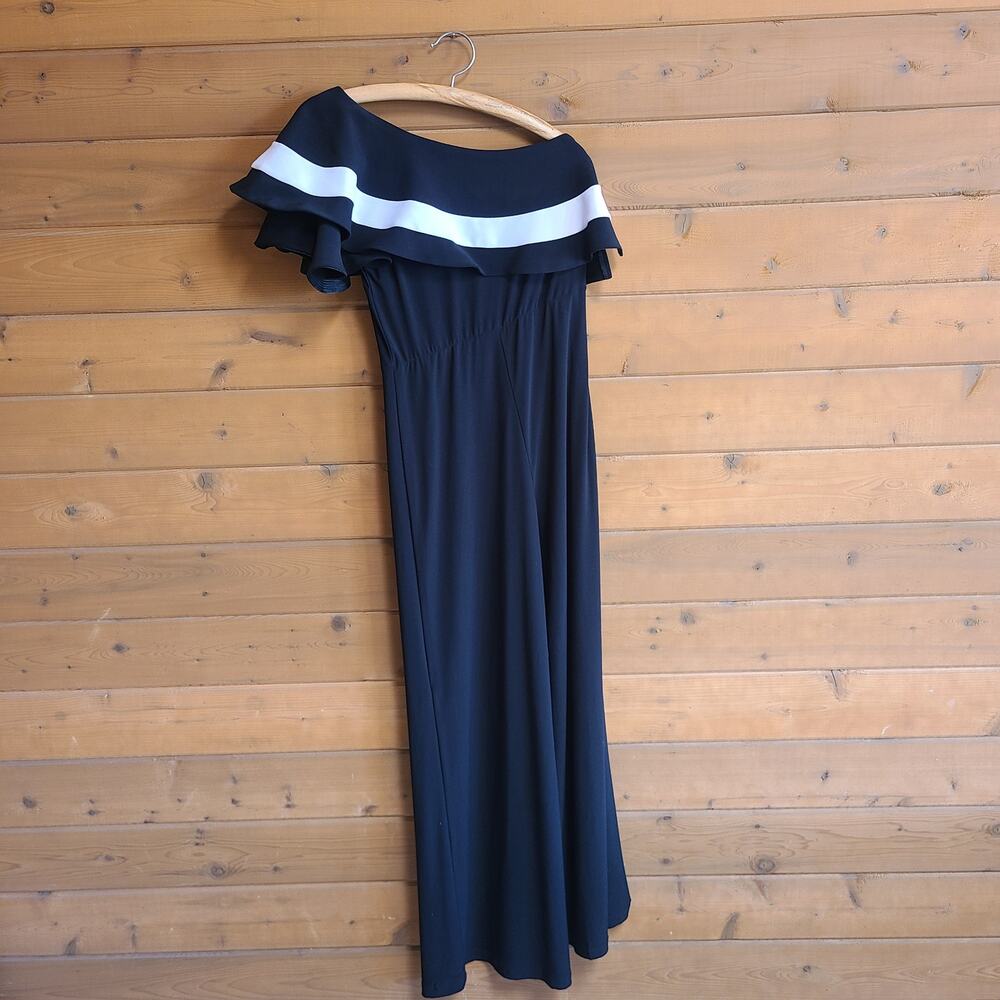 Frank Lyman Jumpsuit Wide Leg One Shoulder Ruffle Black White Size 6 Prom Formal - Picture 4 of 8